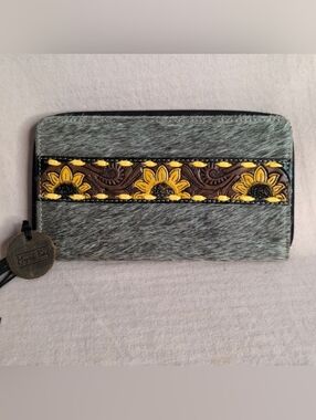 Myra Bag Oenomel Sunflower Leather Tooled Hairon Wallet-NWT